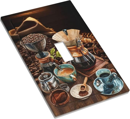 Decorative Light Switch Cover Plate Retro Coffee Maker Beans Cup 1 Gang Wall Plate Oversized Single Toggle Wall Cover Plate Jumbo Electrical Switchplate Faceplate