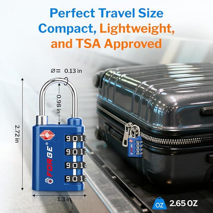 Forge Dual-Opening: Key or Combination Lock, TSA Approved Lock for Luggage, Pelican case, Travel, Gym, School, Luggage Combination Lock, Travel Bag Lock (Blue 2 Pk)