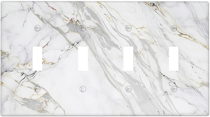 Light Switch Cover Plate Gray Gold Marble Abstract Modern Luxury 4 Gang Quad Toggle Wall Plate Electrical Outlet Cover Decorative Switch Plate Covers for Bedroom Home Decor