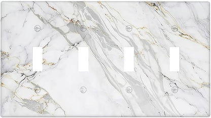Light Switch Cover Plate Gray Gold Marble Abstract Modern Luxury 4 Gang Quad Toggle Wall Plate Electrical Outlet Cover Decorative Switch Plate Covers for Bedroom Home Decor