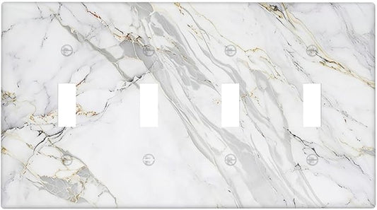 Light Switch Cover Plate Gray Gold Marble Abstract Modern Luxury 4 Gang Quad Toggle Wall Plate Electrical Outlet Cover Decorative Switch Plate Covers for Bedroom Home Decor