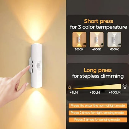 Rechargeable Smart LED Motion Sensor Ambient Light, Punch-Free Smart Sensor Magnetic Rechargeable LED Lights, Color Changing Motion Sensor Light for Stairs, Wardrobe, Cabinet (2, White-3 Colors)