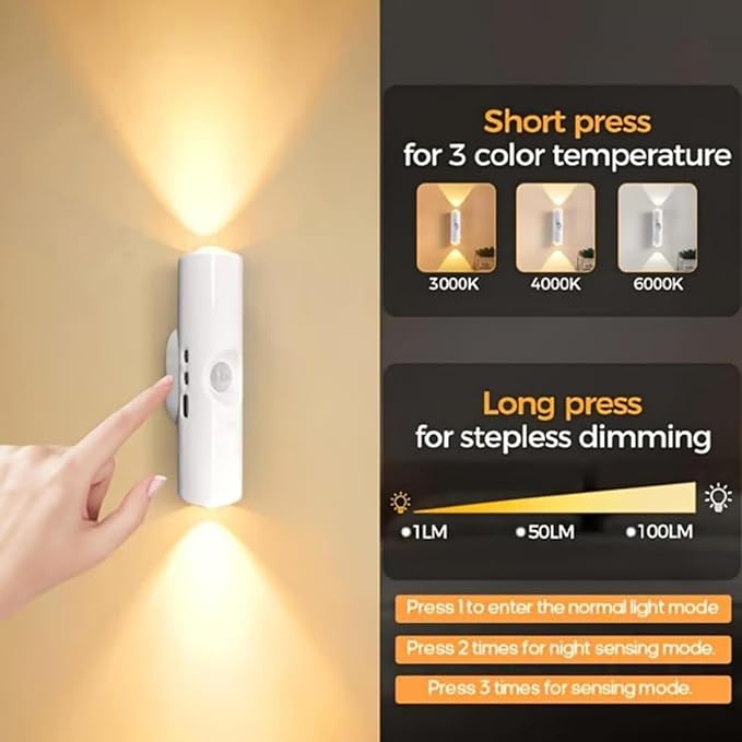 Rechargeable Smart LED Motion Sensor Ambient Light, Punch-Free Smart Sensor Magnetic Rechargeable LED Lights, Color Changing Motion Sensor Light for Stairs, Wardrobe, Cabinet (4, White-RGB 7colors)