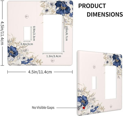 Decorative Outlet Covers Rustic Blue Beige Flower Peony Floral 2 Gang Light Switch Cover Plate Single Toggle 1 Rocker Wall Plates for Electrical Outlets Switch Plate Covers for Home Decor