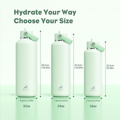 POWCAN 24 oz Double Walled Insulated Water Bottle with Straw: Leakproof, Cup Holder Friendly, BPA-free, Top Handle, Stainless Steel Water Bottle for Adult, Student, Nurse, Commuter, Bag (Mint Dew)
