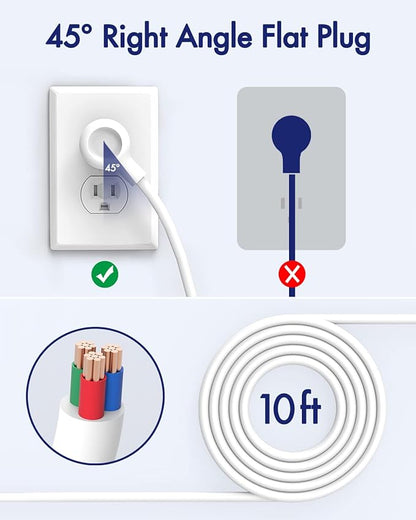 Power Strip 10Ft - Surge Protector with USB, AUOPLUS 6 Outlet and 4 USB Charger, 10Ft Long Extension Cord Flat Plug(1250W/10A/2100J), Wall Mountable Overload Protection for Computer Home Office Dorm