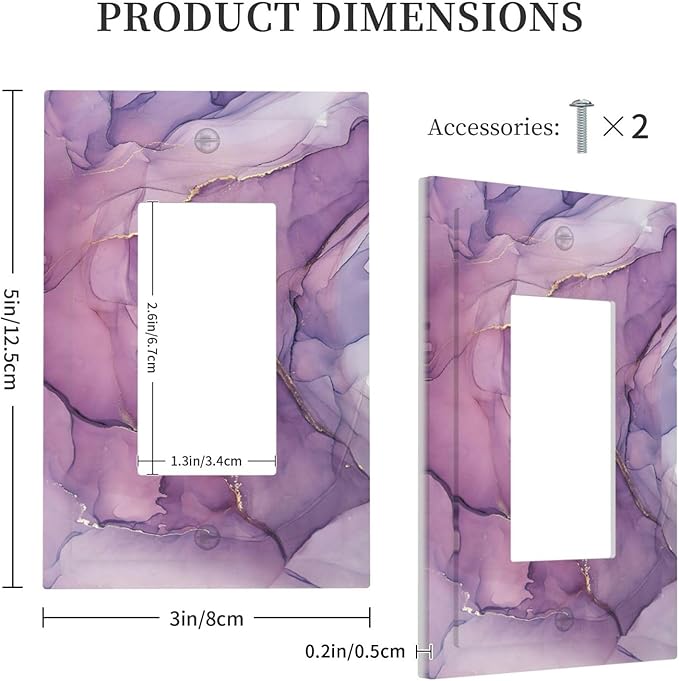 Decorative Outlet Covers Purple Marbling Golden Line 1 Gang Single Rocker Light Switch Cover Plate Wall Plates GFCI Faceplate for living Room Bathroom Decor
