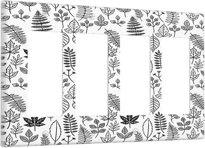 Black White Leaf Wheat Maple Leaf Plant Wallplates 4 Gang Quad Rocker Decorative Light Switch Covers Electrical GFCI Faceplate Switch Plate for Bedroom Bathroom Decor