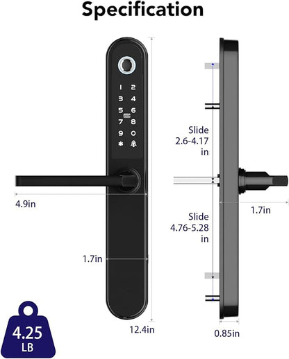 Deadbolt Smart Door Lock Fingerprint Door Lock with Keypad，Smart Lock for Front Door Children Proof IC Card,40–90mm Multipoint Locks (Not Suitable Point Mortise Lock)（Apollo Black）