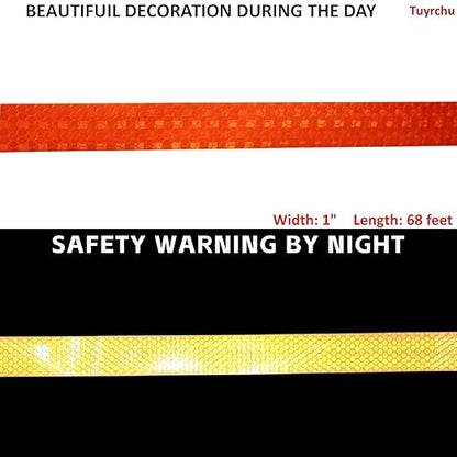 Reflective Tape Orange 1 inch, Outdoor Waterproof High Visibility Warning Industrial Marking Tape, Safety Stickers (68 feet)
