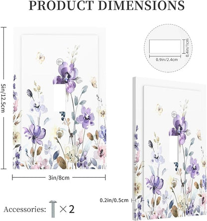 Decorative Light Switch Cover Purple Floral Lilac Watercolor Flower Leaves Butterfly Wildflower 1 Gang Single Toggle Decorator Outlet Wall Plate Device Electrical Faceplate Switchplates for Bedroom