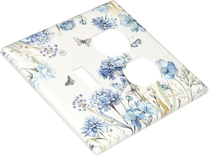 Wallplates Blue Floral Hydrangea Plants 1 Toggle 1 Duplex Switch Plate Electrical GFCI Faceplate Decorative Light Switch Covers for Bedroom Home Decor