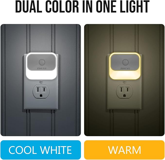 ZISUYU Motion Sensor Night Light Plug in with 3 Modes,Dual Colors,Dimmable,UL-Certified,Dusk to Dawn Sensor Nightlight Plug into Wall Ideal for Home Bathroom Kitchen Hallway Stair Toilet 2 Pack