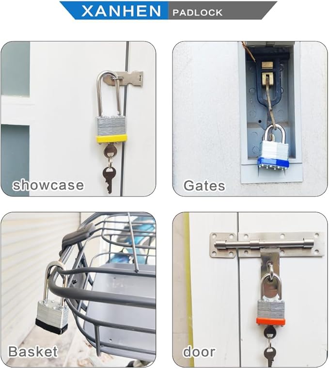 Laminated Steel Padlocks, 24 Pack, Blue, Keyed Alike, Long Shackle, for Hasp Latch, Sheds, Fences, Lockers, Schools, Gyms