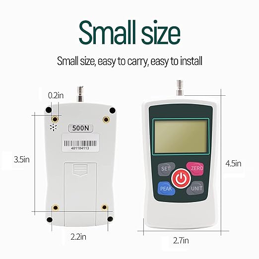 500N Digital Force Gauge Push and Pull Tester Meter with 4 Measurement Units N Kg Lb Oz, Automatic Backlight, Buzzer Alarm Function,1% Accuracy