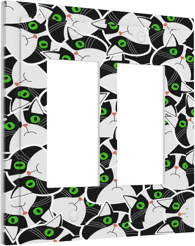 Funny Cat Wacky Kitty Outlet Covers Light Switch Cover Plate 2 Gang Double Rocker Wall Plates Decorative Switch Plates Plug Cover Electrical GFCI Receptacle Cover for Home 4.9 X 5 IN