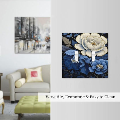 Blue White Flowers Light Switch Covers Double Toggle 2 Gang Wall Plate Dual Decorative Switchplate Electrical Faceplate for Farmhouse Decor