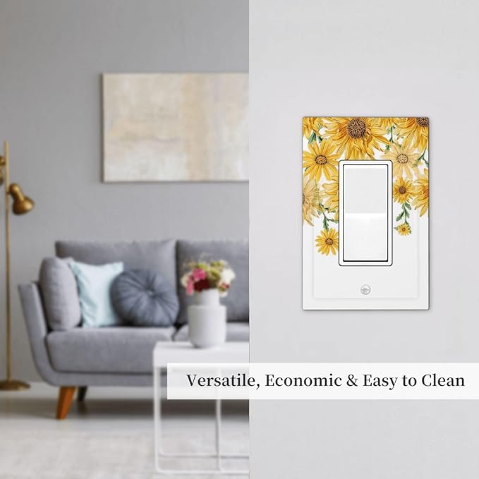 Sunflower Yellow Flowers Floral Decorative Outlet Covers 1 Gang Single Rocker Light Switch Cover Plate Wall Plates GFCI Faceplate for Bed Room Living Room Decor