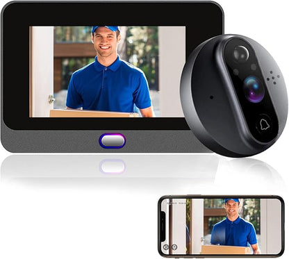 ANJIELO SMART Peephole Camera, WiFi Video Doorbell Camera with Chime, Motion Detection, Night Vision, 2-Way Audio, Cloud Storage, 4.3 Inch LCD Screen Monitor, No TF Card Included