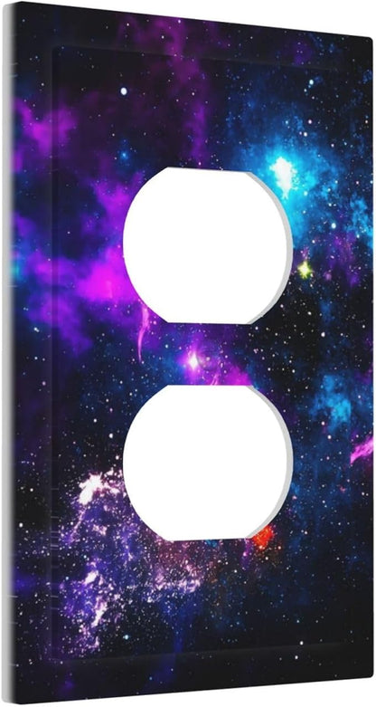 Outer Space Colorful Starry Sky Galaxy Planet Outlet Covers 1 Gang Duplex Light Switch Cover Decorative Switch Plates Electrical Receptacle Faceplate Wall Plate for Bed Room Living Room Decor