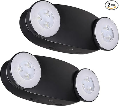 TORCHSTAR High Output LED Emergency Light, UL Listed, 800lm, AC 120-277V, Commercial Emergency Lights with Battery Backup, Two Adjustable Heads, Hardwired Exit Light Fixtures, Black, Pack of 2