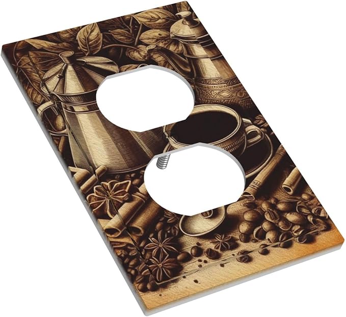 Decorative Outlet Covers Vintage Coffee Beans Leaf Cup 1 Gang Duplex Light Switch Cover Plate Wall Plates for Electrical Outlets Switchplate Faceplate for Kitchen Home Decor