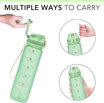 32oz Water Bottle with Time Marker, Motivational Drinking Bottle with Strap, BPA-Free Leak-Proof, Encouraging Water Bottle Time to Drink Water for Gym School Office Travel