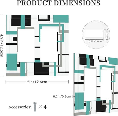 Geometric Turquoise Black Gray Modern Abstract Boho Decorative Outlet Covers 2 Gang Double GFCI Rocker Electrical Wall Panels Light Switch Cover Plate for Office Nursery Decor