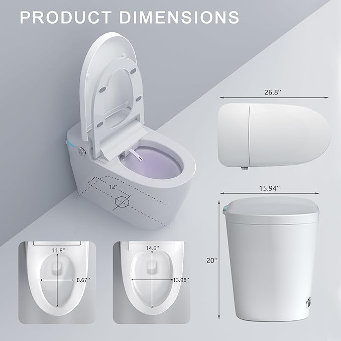 Smart Toilet with Bidet Built In, One Piece Toilet with Auto Open & Close Lid and Dual Flush, Heated Seat, Remote Control, Modern Electric Toilet with Water Tank, Foam Shield, Warm Dryer, 1.28GPF