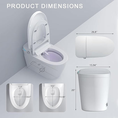 Smart Toilet with Bidet Built In, One Piece Toilet with Auto Open & Close Lid and Dual Flush, Heated Seat, Remote Control, Modern Electric Toilet with Water Tank, Foam Shield, Warm Dryer, 1.28GPF