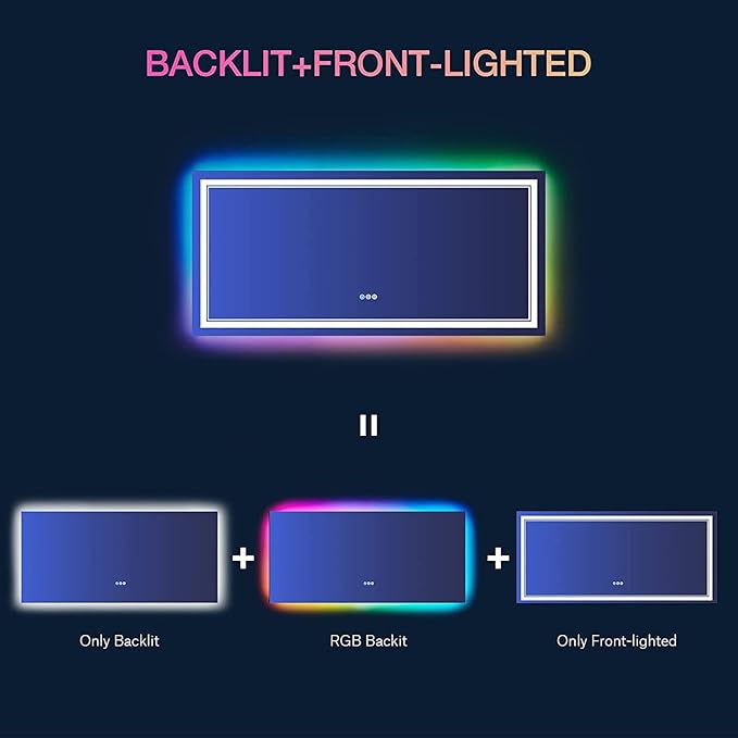 77x36 Inch RGB LED Bathroom Mirror with Lights, Color Changing RGB Backlit LED Mirror for Bathroom,Lighted Vanity Mirrors for Bathroom Wall, Dimmable, Anti-Fog (RGB Backlit+Front-Lit)