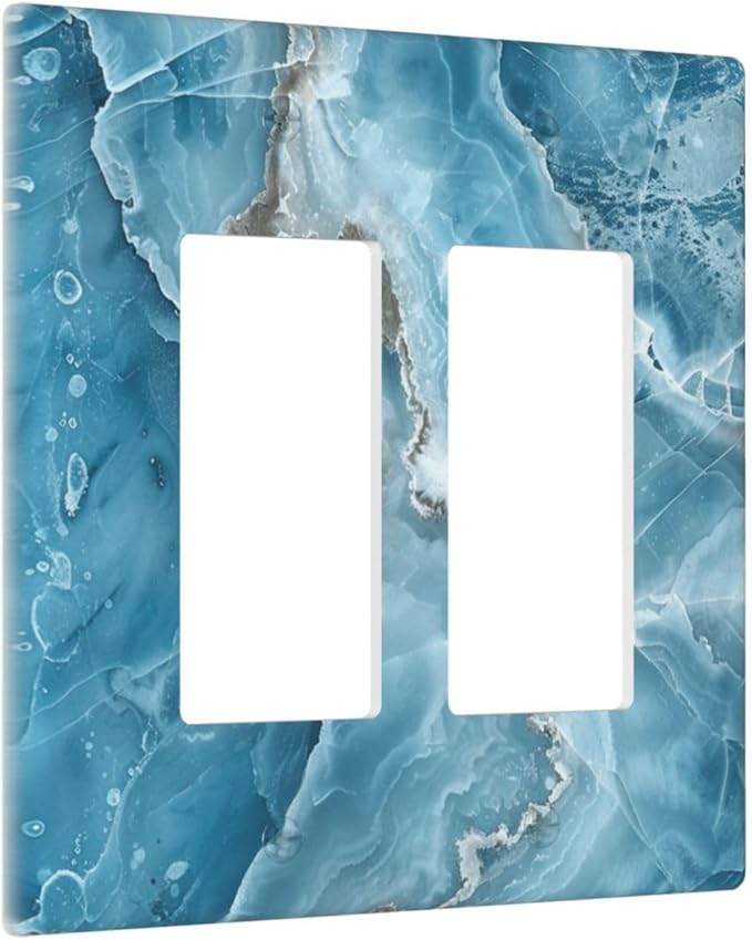 Decorative Outlet Covers Abstract Watercolor Blue Marble Texture 2 Gang Light Switch Cover Plate Double Rocker Wall Plates for Electrical Outlets Switch Plate Covers for Bedroom Home Decor