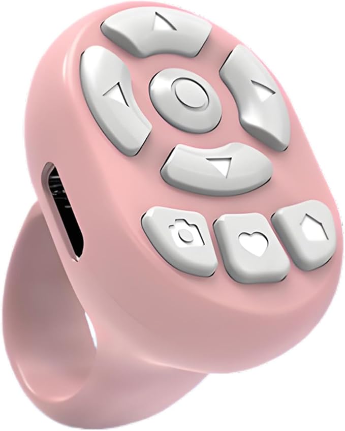 Rechargeable Fingertip Wireless Bluetooth Remote Control Scrolling Ring, RC Page Turner Music Video Camera Shutter for iPhone Android (Pink)