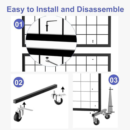 3-Pack 2'x5.5' Ft Gridwall Panel Display Stands Heavy Duty Floor Standing Retail Display Rack with Triangle Base for Retail Art Show With 20 Hooks Christmas and Thanksgiving Outdoor Decoration Display Stand (1)