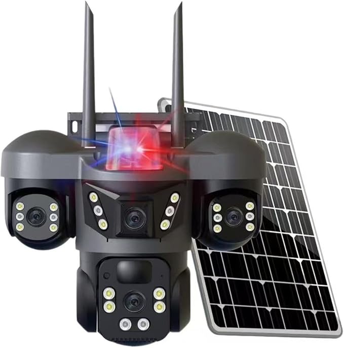4K Solar Security Camera, 3 Cameras Security Cameras Wireless Outdoor, 360° Pan & Tilt Surveillance, Have Alarm Detection, Smart Monitor＆Night Vision, Two Way Intercom Outdoor Function 2.4GHz Wi-Fi