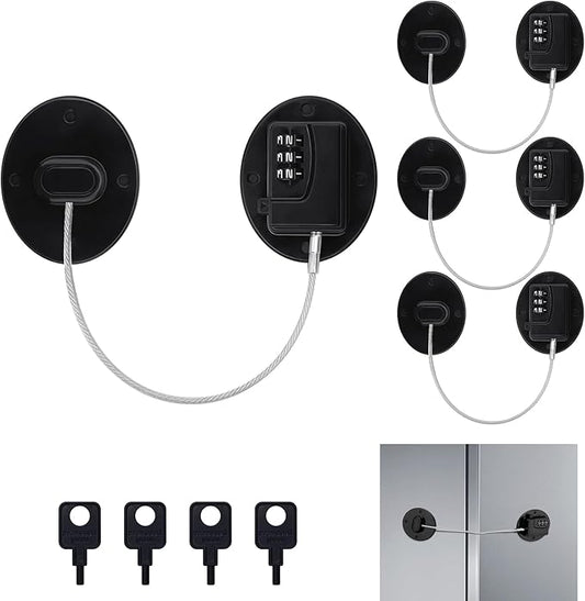 4 Pack Refrigerator Lock Combination, No-Drill Fridge Lock with Password Refrigerator Door Locking Safety Freezer Door (Black)