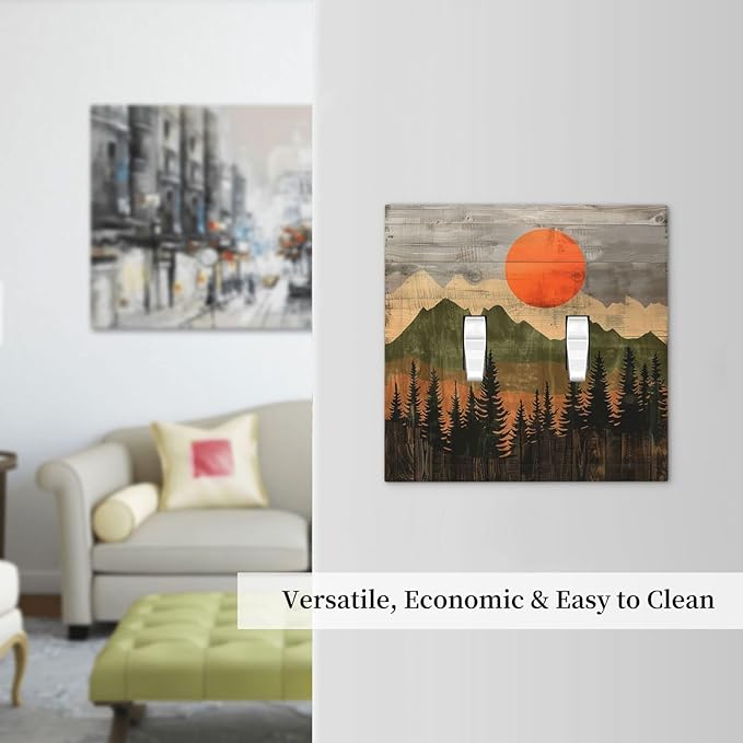 Decorative Switch Plates Vintage Wood Grain Sun Forest Mountains 2 Gang Double Toggle Outlet Light Switch Cover Wall Plate Electrical Faceplate for Farmhouse Cabin Decor