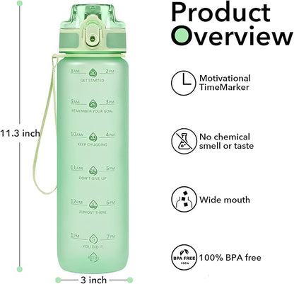 32oz Water Bottle with Time Marker, Motivational Drinking Bottle with Strap, BPA-Free Leak-Proof, Encouraging Water Bottle Time to Drink Water for Gym School Office Travel