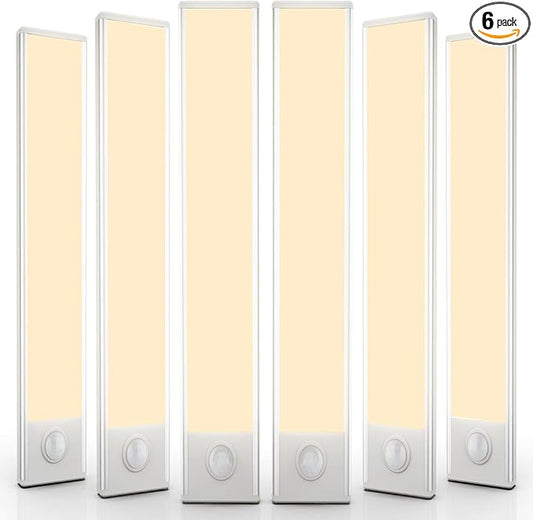 6 Pack Under Cabinet Lighting Wireless, 68 LED Rechargeable Battery Motion Sensor Light Indoor, Stick On Magnetic Closet Lights, Under Counter Lights for Kitchen, Stairs, Warm 16 in