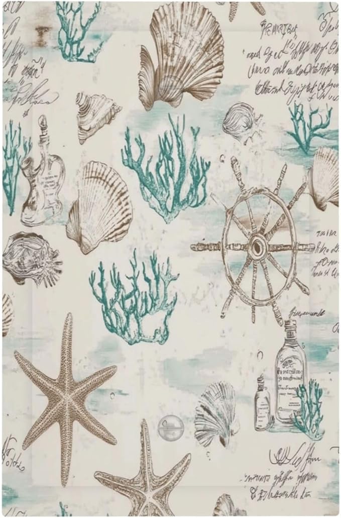 Mid Century Seashells Starfish Compass Light Switch Cover Plate 1 Gang No Device Blank Electrical Wall Plates Faceplate Decorative Switch Plate For Nursery Kids Room Decor