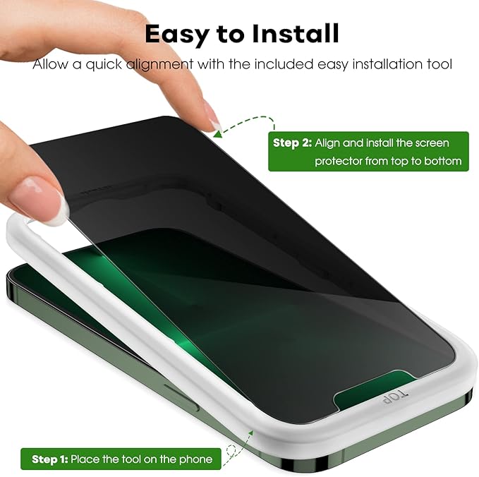 JETech Privacy Screen Protector for iPhone 13 Pro 6.1-Inch with Camera Lens Protector, Anti-Spy Tempered Glass Film, Easy Installation Tool, 2-Pack Each