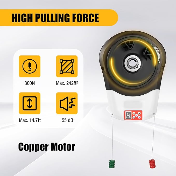 110V 800N 100W Automatic Roller Door Opener, Commercial Garage Electric Roller Shutter Door Opener Anti-Theft Rolling Code Smart Roller Opener Equipped with Two Remote Control for Garage/Shop Doors