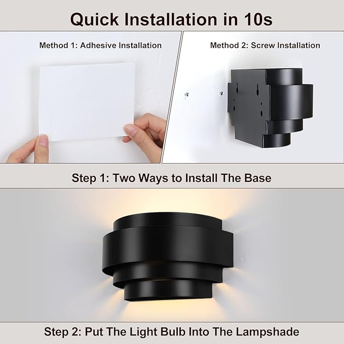 Lightess Wall Sconces Set of 2, Rechargeable Wall Lights with Remote and RGB Bulbs, Black Battery Powered Wall Sconce for Bedroom Living Room Hallway
