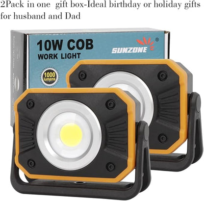 Sunzone Rechargeable LED Work Light,Portable Flood Light with Magnetic Base,Super Bright Waterproof Job Site Lighting for Camping,Hiking,Car Inspection with Emergency Mode(2 Pack)