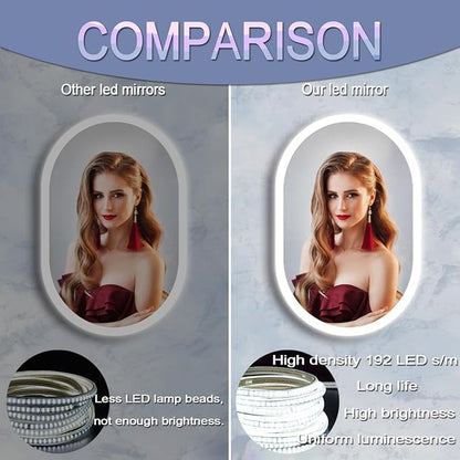 40 x 20 Inch Oval Backlit Mirror 3 Color Adjustable Brightness Backlits Oval Lighted Vanity Mirror for Bathroom Wall Horizontal Vertical Mount Antifog 40" Frameless LED Backlit Ovals Mirrors