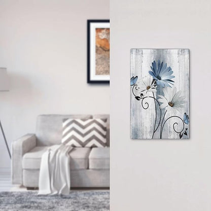 Decorative Light Switch Cover Plate Rustic Blue White Daisy Ink Flower 1 Gang No Device Single Blank Outlet Covers Wall Plates for Electrical Outlets Faceplate for Bedroom Home Decor
