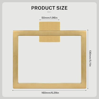 Brushed Gold Towel Ring,Square Hand Towel Holder,Towel Hanger, Bathroom Hardware Accessories,Stainless Steel Wall-Mounted Towel Rack