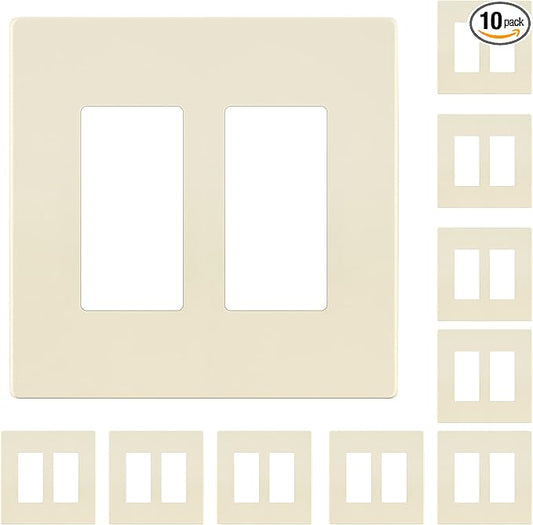 LIDER Matte Finish Double Decorator Switch Cover, Screwless Wall Plate, Mid-Size 2-Gang 4.88" x 4.92", Unbreakable Polycarbonate Thermoplastic, UL Listed, LSWP-32M-LA10P, Light Almond, 10 pack