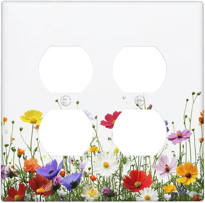 Outlet Covers Colorful Wildflowers Plant Floral Daisy 2 Gang Double Duplex Decorative Light Switch Covers Electrical Wallplates Socket Faceplate For Bed Room Living Room Decor