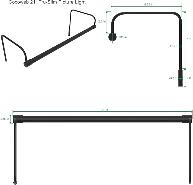 Cocoweb 21 Inch Tru-Slim Black Picture Light - LED, 2700K, Adjustable Arm, Plug-in, Toggle Switch, Sleek and Compact Design